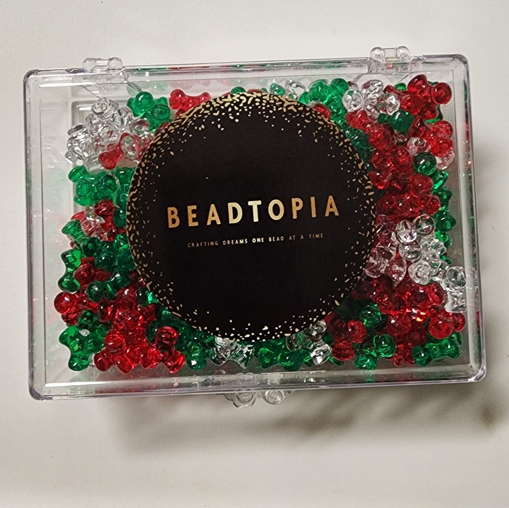 Beadtopia Christmas Tri Beads Red Green Clear Beads New